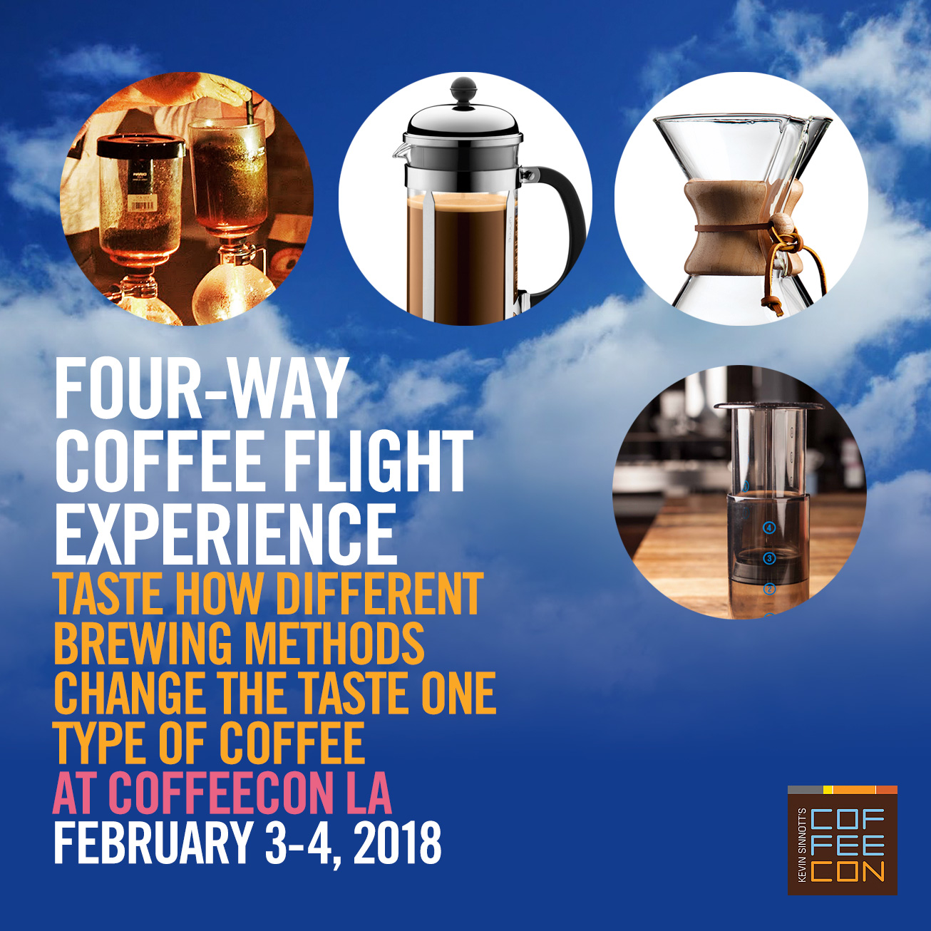 Four-Way Coffee Flight - Exploring one coffee brewed with four different methods at CoffeeConLA 2018
